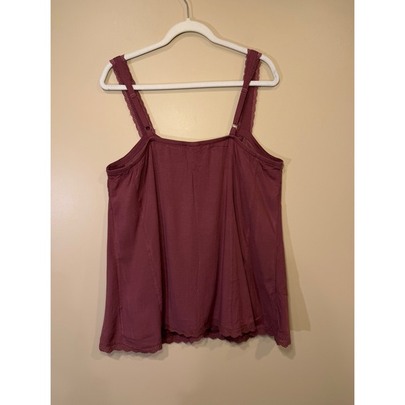 Torrid Tank Top Mauve Plus 0 Lace Trim Button Front Boho Feminine Romantic - Picture 4 of 6